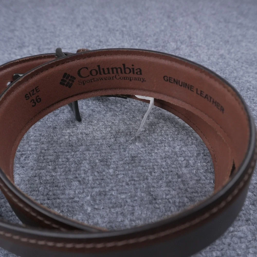 Columbia Leather Belt Mens Size 36 Brown Genuine Stitched Casual 11CO02A9